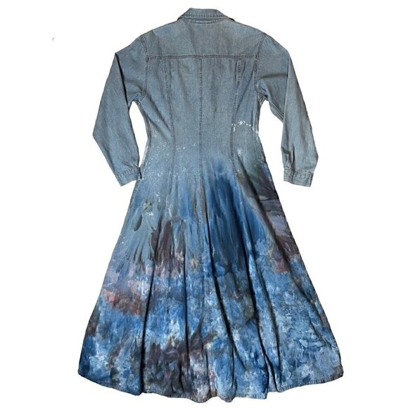 New York Style Button Front Vintage Denim Shirt Dress Hand Dyed Cotton size 8 - Picture 5 of 7